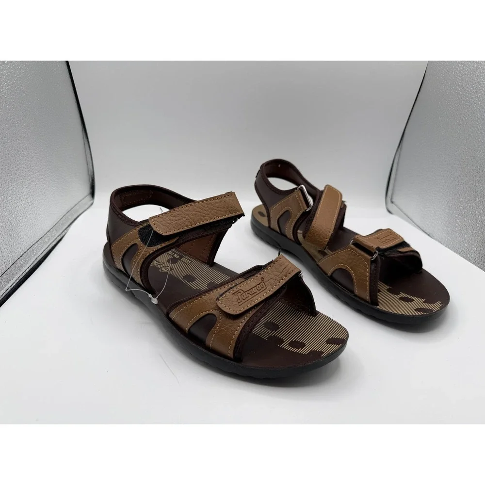Paragon Tan Floater Sandals Mens 9 Brown Adjustable Strap Sporty Casual 8885 NEW